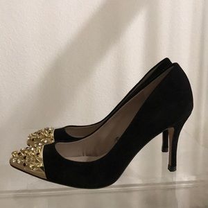 Zara Women Gold and Black Studded Heels